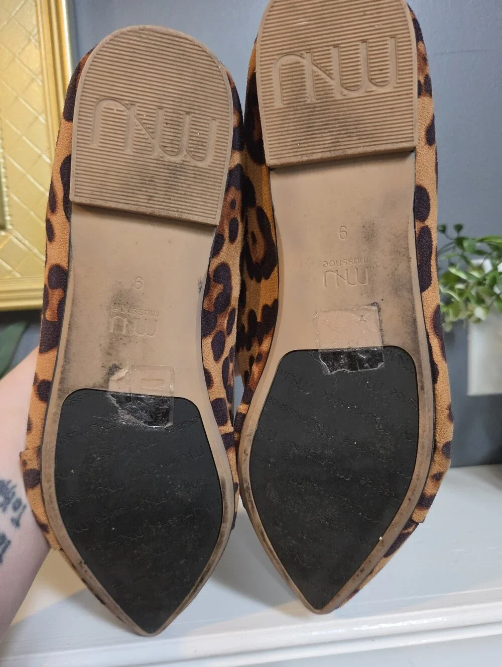 Womens Size 9 Leopard Print Pointed Toe Knot Flats - Brown/Black